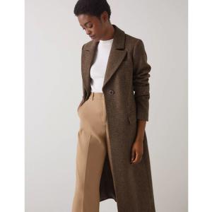 L.K. Bennett Dakota Brown Mini Check Single Breasted Coat